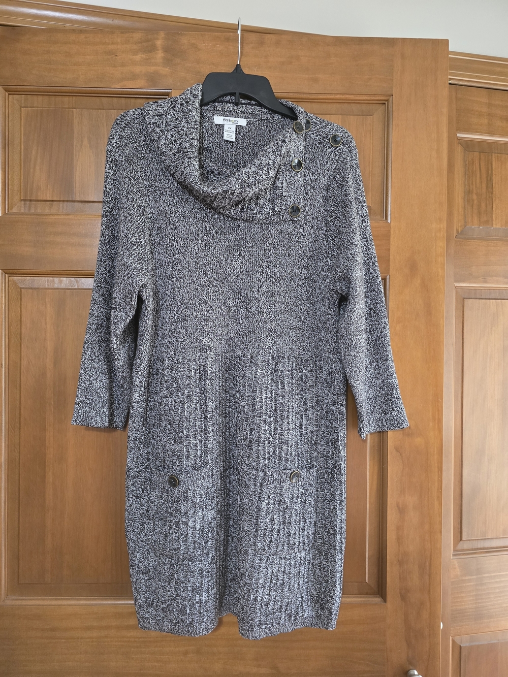 Style & Co. Marled Gray Cowl Neck Sweater Dress with Button Accents